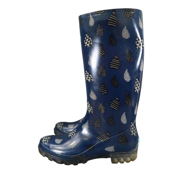 Toms Shoes Womens 7 Rain Boots Rubber Print Pull On Cabrilla Round Toe Blue Tall - Picture 4 of 15